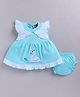 LITTLE 4EVER Knitted Knit Cap Sleeves Polka Dots Printed & Swan Embroidered Dress With Bloomer - Light Green