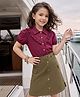 OLLINGTON ST.  Cotton Dobby Woven  Half Sleeves Solid Top & Lycra Twill Skirt Set - Maroon