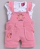 LITTLE 4EVER Knitted Knit Happy Rainbow Embroidered Dungaree With Cap Sleeves Hearts Printed Tee - Peach