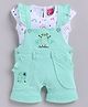 LITTLE 4EVER Knitted Knit Happy Rainbow Embroidered Dungaree With Cap Sleeves Hearts Printed Tee - Green