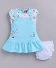 LITTLE 4EVER Knitted Knit Cap Sleeves Unicorn Printed & Textured Pinafore Style Dress With Bloomer - Sky Blue