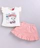 LITTLE 4EVER Knitted Knit Cap Sleeves Teddy & Bunnies Printed Top & Skirt Set - Peach