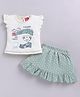 LITTLE 4EVER Knitted Knit Cap Sleeves Teddy & Bunnies Printed Top & Skirt Set - Green