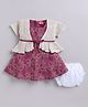 LITTLE 4EVER Textile Knit Floral Embroidered Dress & Half Sleeves Crochet Jacket With Bloomer - Mauve