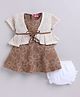 LITTLE 4EVER Textile Knit Floral Embroidered Dress & Half Sleeves Crochet Jacket With Bloomer - Brown