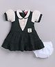 LITTLE 4EVER Textile Knit Half Puffed Sleeves Colour Blocked & Teddy Bear Patch Detailed Geometric Textured Dress With Bloomer - Green