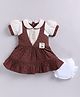 LITTLE 4EVER Textile Knit Half Puffed Sleeves Colour Blocked & Teddy Bear Patch Detailed Geometric Textured Dress With Bloomer - Rust Orange