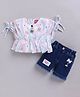 LITTLE 4EVER Knitted Knit Sleeveless Floral Printed Top & Shorts Set - Peach