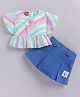 LITTLE 4EVER Textile Knit Half Butterfly Sleeves Striped & Pointelle Textured Top & Box Pleated Skirt Set - Pink