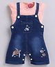 LITTLE 4EVER Knitted Knit Sea Life Embroidered Dungaree With Cap Sleeves Solid Tee - Peach