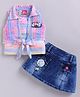 LITTLE 4EVER Knitted Knit Sleeveless Crochet Mesh Designed Striped Top & Jacket With Shorts Set - Pink