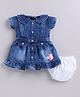 LITTLE 4EVER Denim Knit Cap Sleeves Smiley Applique Detailed Washed Dress With Bloomer - Pink