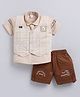 MUSHROO Textile Knit Half Sleeves Typography Printed Shirt & Shorts Set Checked  With Jacket - Beige