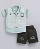 MUSHROO Textile Knit Half Sleeves Typography Printed Shirt & Shorts Set Checked  With Jacket - Sea Green