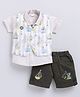 MUSHROO Textile Knit Half Sleeves Solid Shirt & Shorts Set  With Ships Printed  Striped Jacket - Green