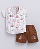 MUSHROO Textile Knit Half Sleeves Solid Shirt & Shorts Set  With Ships Printed  Striped Jacket - Orange