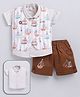 MUSHROO Textile Knit Half Sleeves Solid Shirt & Shorts Set  With Ships Printed  Striped Jacket - Orange