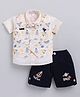 MUSHROO Textile Knit Half Sleeves Solid Shirt & Shorts Set With Space Theme Printed Striped Jacket & Attached Bow  - Yellow
