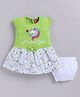 LITTLE 4EVER Knitted Knit Cap Sleeves Glitter Embellished & Unicorn Printed Dress With Bloomer - Light Green