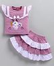 LITTLE 4EVER Knitted Knit Cap Sleeves Bunny Embroidered Top & Layered Skirt Set - Mauve