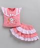 LITTLE 4EVER Knitted Knit Cap Sleeves Bunny Embroidered Top & Layered Skirt Set - Peach