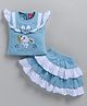 LITTLE 4EVER Knitted Knit Cap Sleeves Bunny Embroidered Top & Layered Skirt Set - Aqua Blue