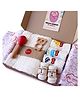 Minimavin 100% Organic Newborn Baby Essentials Gift Set | Safe Newborn Baby Gifts | Ideal for Baby Shower Gifts, Birthdays, 6 layer towel, burp cloth, wash cloth, Maracas, neemwood teether, rattle socks + Milestone cards,