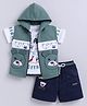 MUSHROO Cotton Looper Knit Half Sleeves Create Text Printed Tee & Shorts Set With Animal Designed Ears Applique Detailed Jacket - Green