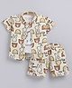 MUSHROO Textile Knit Half Sleeves Animals Printed Coordinating Shirt & Shorts Set With Sunglasses Printed Tee - Yellow