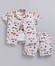 MUSHROO Textile Knit Half Sleeves Vehicles Printed Coordinating Shirt & Shorts Set With Bus Printed Tee - Beige