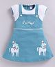 MELONI Knitted Knit Half Sleeves I M Magical Text Printed Pinafore Style Dress - Green