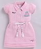 MELONI Knitted Knit Half Sleeves Rabbit Embroidered Dress - Pink