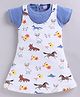 MELONI Knitted Knit Half Sleeves Animal Printed Dress With Tee - Blue
