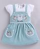 MELONI Knitted Knit Half Sleeves Bunny Embroidered Pinafore Style Dress - Green