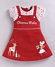 MELONI Knitted Knit Half Sleeves Christmas Text Printed Pinafore Style Dress - Red