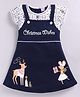 MELONI Knitted Knit Half Sleeves Christmas Text Printed Pinafore Style Dress - Navy Blue