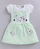 MELONI Knitted Knit Half Sleeves Bunny Embroidered Pinafore Style Dress - Light Green