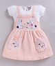 MELONI Knitted Knit Half Sleeves Bunny Embroidered Pinafore Style Dress - Light Orange