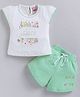 NEON Knitted Knit Half Sleeves You Are Beautiful Text & Floral  Printed Top & Shorts Set - Sea Green