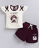 NEON Knitted Knit Half Sleeves Girl & Hi Beauty Text Printed Top & Shorts Set - Maroon