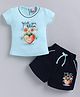 NEON Knitted Knit Half Sleeves With You I Bloom Text & Floral  Printed Top & Shorts Set - Aqua