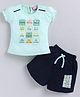 NEON Knitted Knit Half Sleeves Calendar Theme Printed Top & Shorts Set - Sea Green