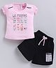 NEON Knitted Knit Half Sleeves Be Positive Text Printed Top & Shorts Set - Pink
