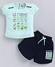 NEON Knitted Knit Half Sleeves Be Positive Text Printed Top & Shorts Set - Sea Green