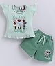 NEON Knitted Knit Half Sleeves Beautiful Girls Text Printed Top & Shorts Set - Green