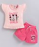 NEON Knitted Knit Half Sleeves Beautiful Girls Text Printed Top & Shorts Set - Peach
