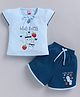 NEON Knitted Knit Half Sleeves Hello Lovely Text Printed Top & Shorts Set - Sky Blue