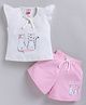 NEON Knitted Knit Half Sleeves Cat & Little Cute Text Printed Top & Shorts Set - Pink