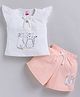 NEON Knitted Knit Half Sleeves Cat & Little Cute Text Printed Top & Shorts Set - Peach