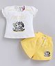 NEON Knitted Knit Half Sleeves Puppy & Cat Printed Top & Shorts Set - Yellow